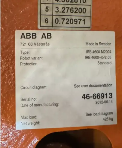 Used ABB IRB 4600-45/2.05 ROBOT ARM W/ ABB IRC5 CONTROLLER