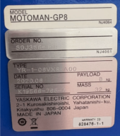 Used Yaskawa GP8 Robot with YRC1000micro controller, pendant & cable