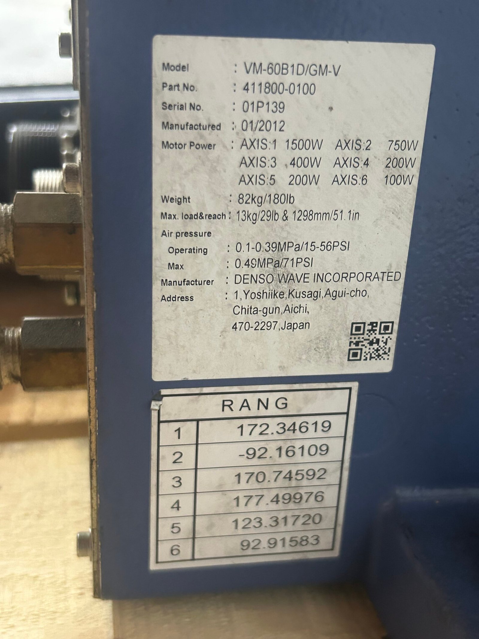 2012 Denso VM-60B1D/GM-V 6 Axis Automation Robotic Arm Complete.